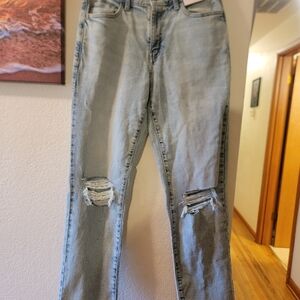 SO Light Blue Distressed Straight-Leg Jeans